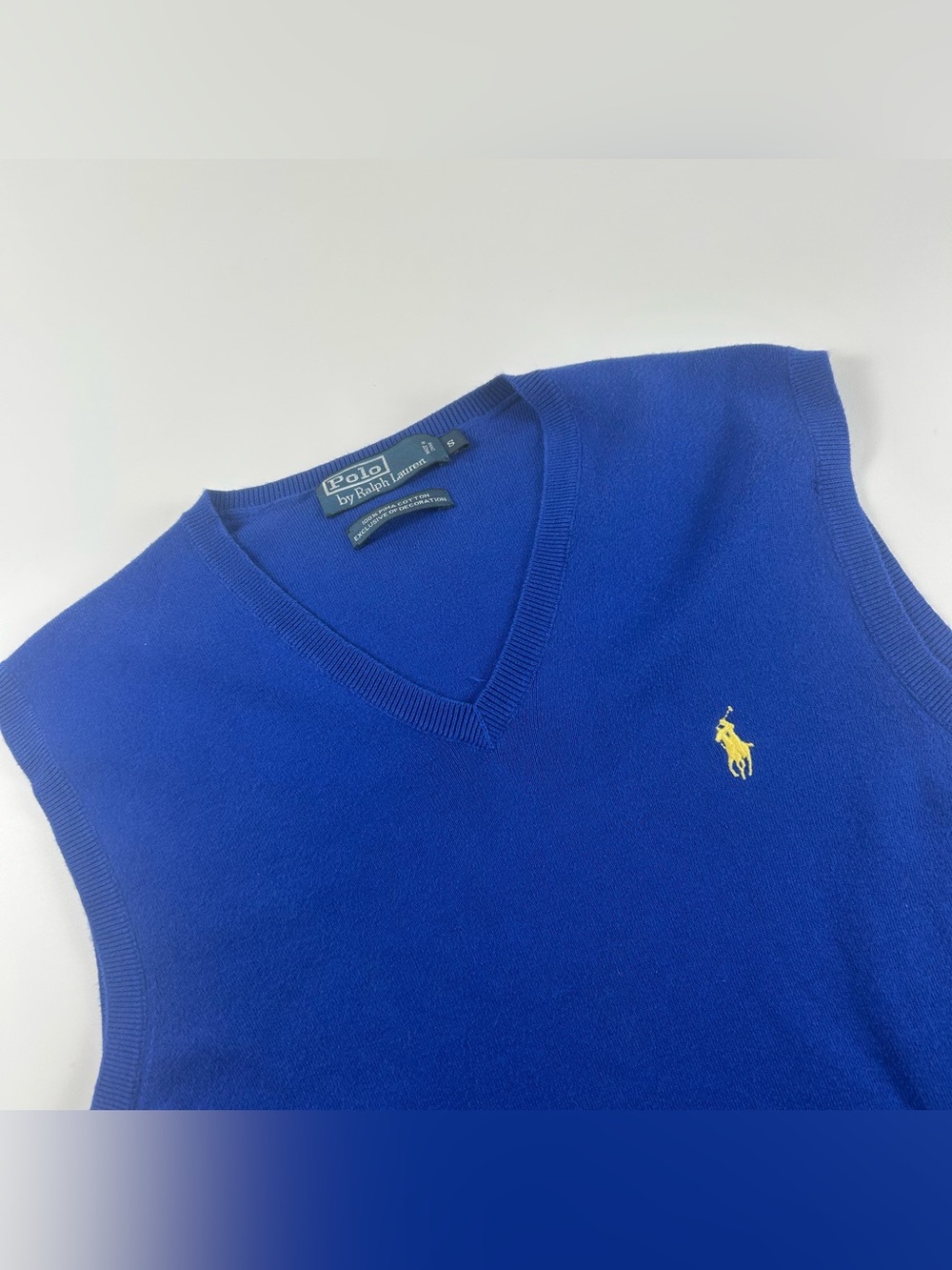 Polo Ralph Lauren Mens SZ S Vest Pima Cotton Sweater V-Neck Royal Blue Preppy